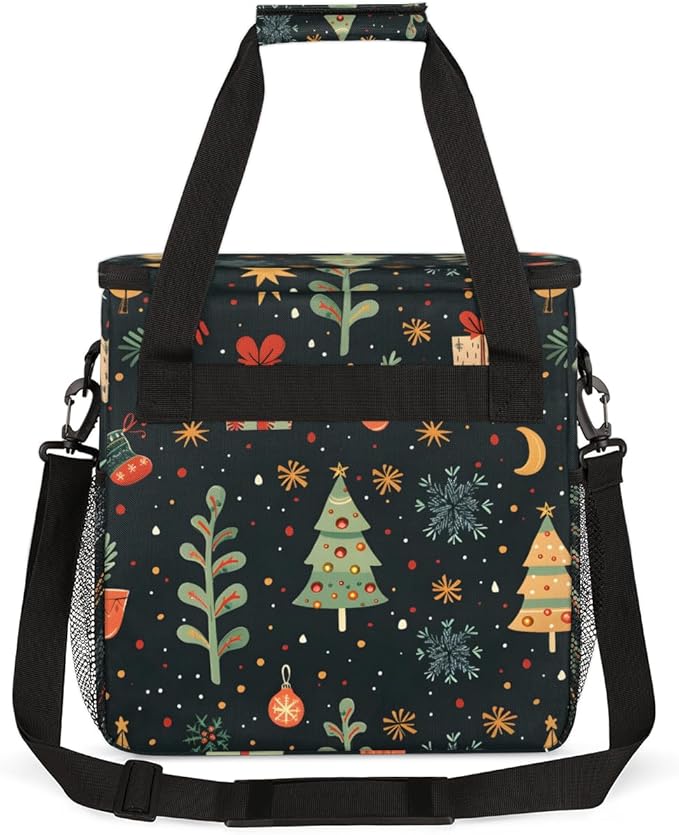 Retro Xmas Tree Coffee Maker Carrying Bag Portable Travel Storage Tote Bag Compatible with K-Mini or K-Mini Plus Single Serve Coffee Brewer Carrying Case with Multiple Pockets &amp Shoulder Strap