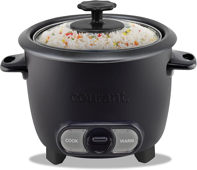Courant Rice Cooker 8-Cup (Cooked) Removable Non-Stick Bowl One Touch Rice Cooker Black