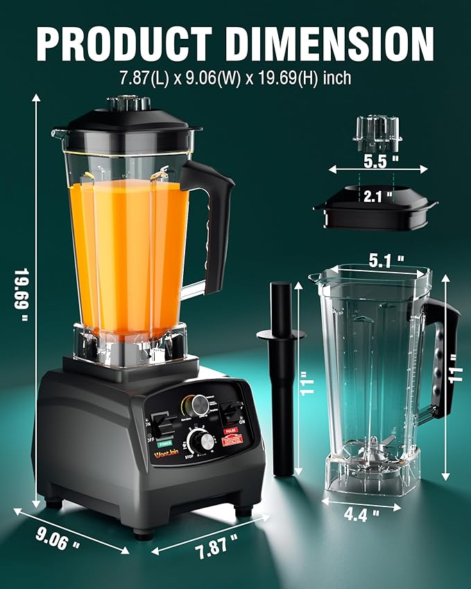 WantJoin Professional Blender Countertop BlenderBlender for kitchen Max 1800W High Power Home and Commercial Blender with Timer Smoothie Maker 2200ml for Crushing Ice Frozen Dessert (Grey)