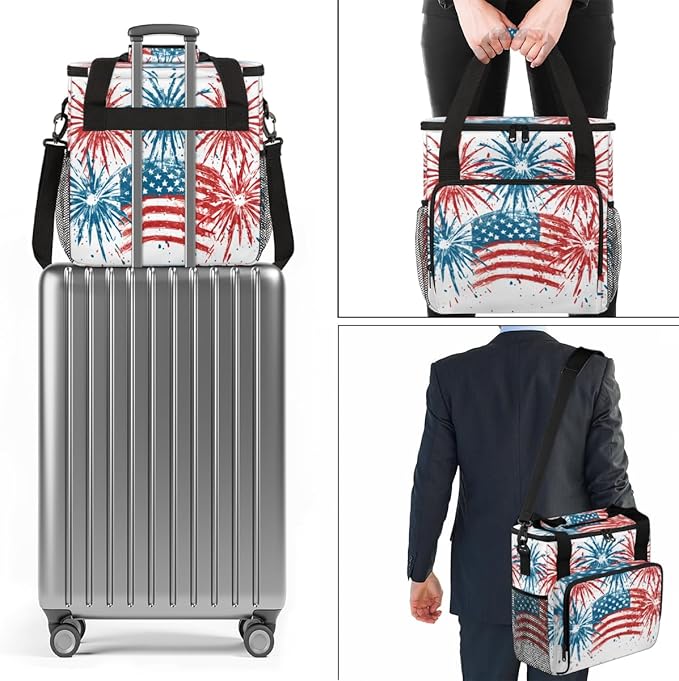 4th of JulyFirecrackers Coffee Maker Carrying Bag Travel Storage Bag Compatible with K-Mini or K-Mini Plus Single Serve Coffee Brewer Carrying Case with Multiple Pockets &amp Shoulder Strap