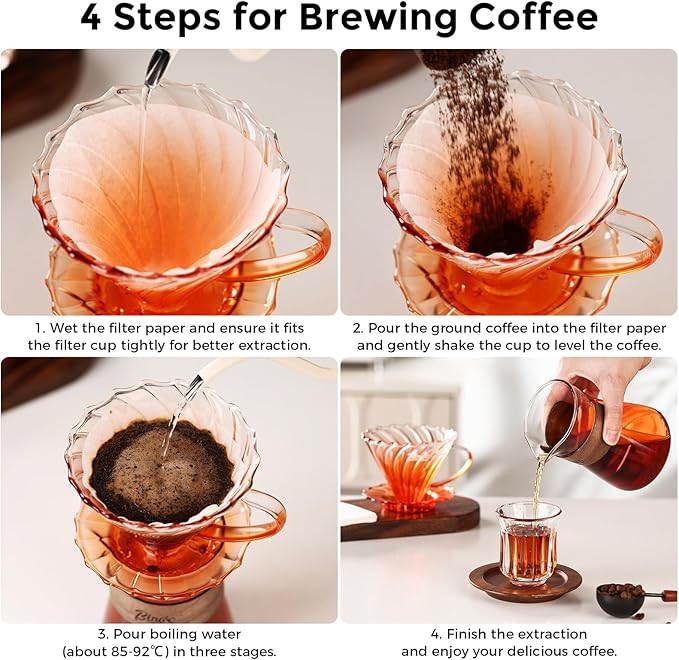 Bincoo Pour Over Coffee Maker Set - 500ML Glass Coffee ServerGlass Carafe with Coffee Dripper and 50PCS Paper Filter Drip Coffee Maker Set for Home Café Restaurant (Orange)