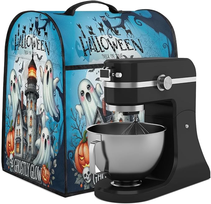 cfpolar Kitchen Aid Mixer Cover Compatible with 6-8 Quarts Halloween Ghost Castle Pumpkin Moon Stand Mixer Cover Kitchen Aid Mixers Accessories Appliance Organizer Bag Dust Covers with Zipper Pocket