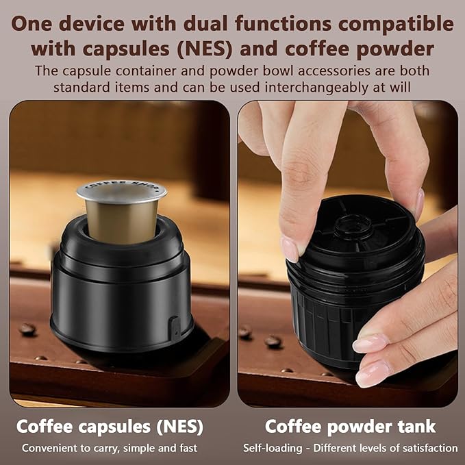 Coffee Maker Electric Espresso Maker with Powder Box &amp NS Capsule Box 2 In 1 Design Easy To Operate Portable Espresso Machine for Home Office Travel (7500mAh 80ml) (Black)