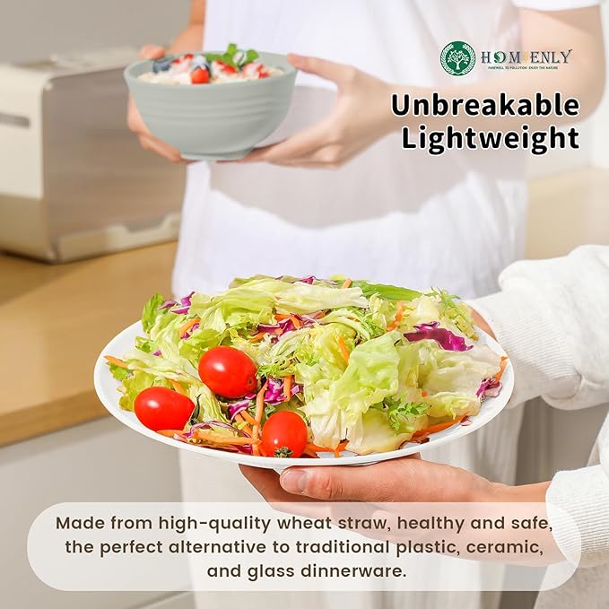 Homienly 24 PCS Wheat Straw Dinnerware Set for 6 Dinner PlatesDessert PlatesCereal BowlsDrinking CupsUnbreakable Dishwasher and Microwave Safe Dish Sets for KitchenOutdoor - Island Series