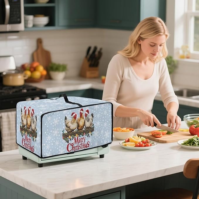 Doojoayie 8 Slice Toaster Cover Merry Christmas Toaster Cover Stain Resistant Dustproof Kitchen Appliance Protector Christmas Kitchen Decor Gift for People Who Loves to Cook