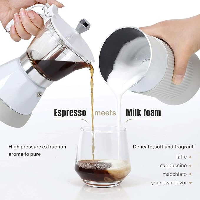 Coffee Maker Household Mini Automatic Milk Foaming Machine Coffee Maker Slow Extraction Coffee Machine with Mocha Pot Intelligent Temperature Control Function forWhite
