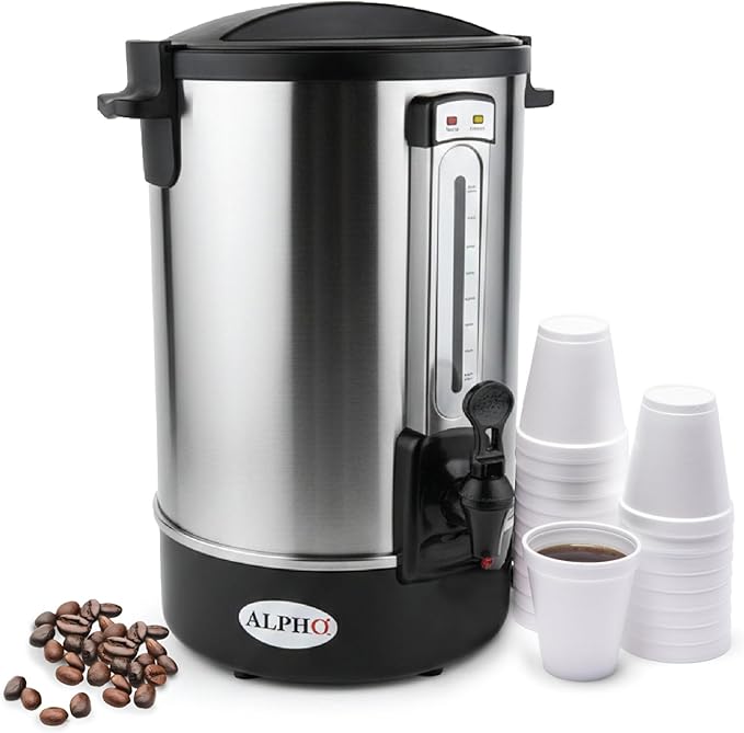 ALPHA LIVING 100 Cups Electric Coffee Urn – Stainless Steel Large Capacity Electric Kettle Percolator Coffee Pot – Ideal Hot Beverage Dispenser for Catering Hotels Restaurants –Leak-Proof Tap