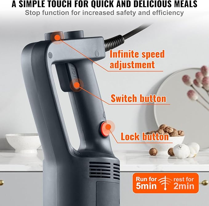 Happybuy 750W 12 Heavy-Duty Immersion Blender Variable Speed Hand Mixer with 304 Stainless Steel Blade Multi-Purpose Portable Mixer for Soup Smoothie Puree Baby Food