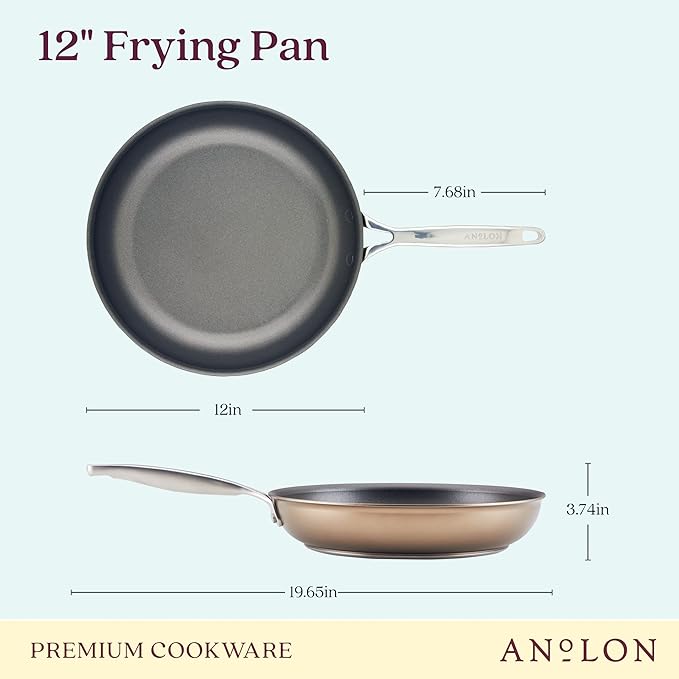 Anolon Ascend Hard Anodized Nonstick Frying Pan/Skillet - Good for All Stovetops (Gas Glass Top Electric &amp Induction) Dishwasher &amp Oven Safe with Stainless Steel Handle 12 Inch - Bronze