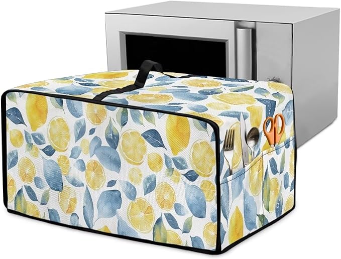 Dustproof Toaster Oven Cover Heat-Resistant Microwave Grill Cover Protector Faux Linen Polyester Dust Covers Case Protections for Toaster Oven Lemon Print