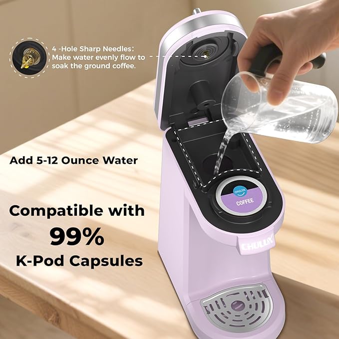 CHULUX Mini Coffee Maker for K Capsule Single Serve Coffee Maker for One Cup Americano Lightweight Pod Coffee Machine Lavender