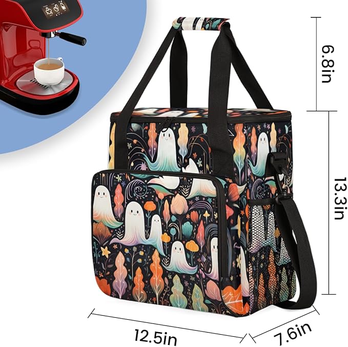 Dreamy Halloween Ghosts Coffee Maker Carrying Bag Travel Storage Bag Compatible with K-Mini or K-Mini Plus Single Serve Coffee Brewer Carrying Case with Multiple Pockets &amp Shoulder Strap