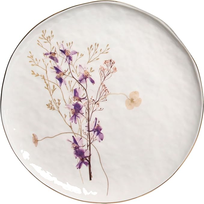 Sango 12-Piece Luxury Porcelain Dinnerware Set for 4- Glossy White Plates and Bowls Sets with Wildflower Patterns and Gold Rims Ceramic Dish Set Elegant Dishes for Everyday Dining Gansevoort