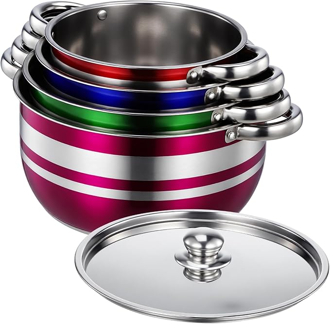 DECHOUS 4pcs Stainless Steel Cooktops Pots Set Nonstick Induction Cookware with Ergonomic Cool-touch Handles Quick Heating Kitchen Essentials for Home Restaurant Outdoor Camping