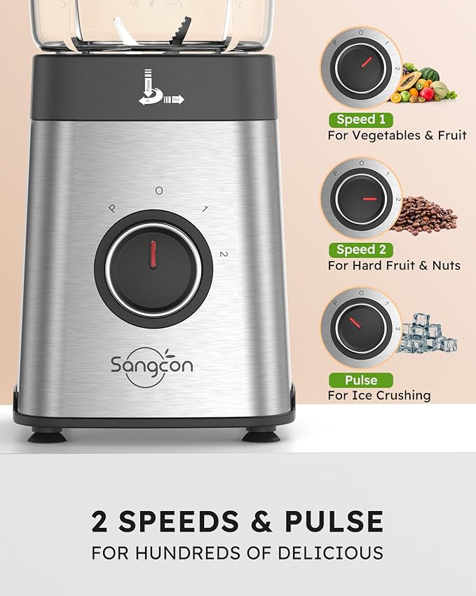 Sangcon Blenders and Food Processor Combo for Kitchen 5 in 1 Blender for Shakes and Smoothies Meat Chopped Grinding &amp more 40 oz Jar &amp 17oz Cup with To-Go Lid Stainless Steel Silver