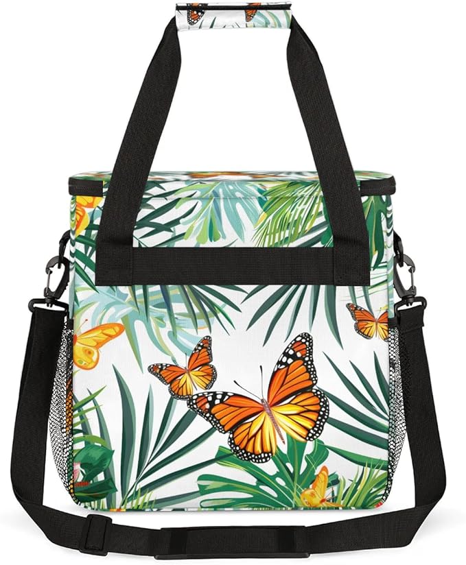 Butterfly Flower Leaf Palm Tree Coffee Maker Carring Bag Travel Tote Bag Compatible with Keurig K-Mini or K-Mini Plus Portable Single Serve Coffee Brewer Case with Pockets for K-cup Pods