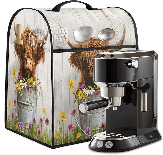 Kitchen Aid Mixer Cover Flower Cute Cow Highland Stand Mixer Cover Compatible with 6-8 Quarts Stand Mixers Dust Covers with Zipper Pocket Foldable Washable Kitchen Aid Organizer Bag