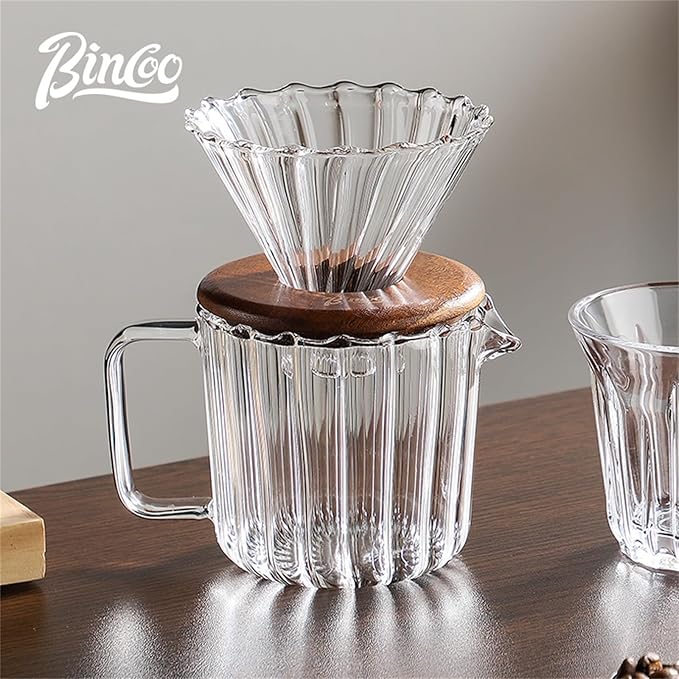 Bincoo Pour Over Coffee Maker Set 11oz - Heat-ResistantCoffee Dripper Size 1 with Walnut CollarDrip Coffee Maker for Coffee Brewer Kit HomeOfficeGift