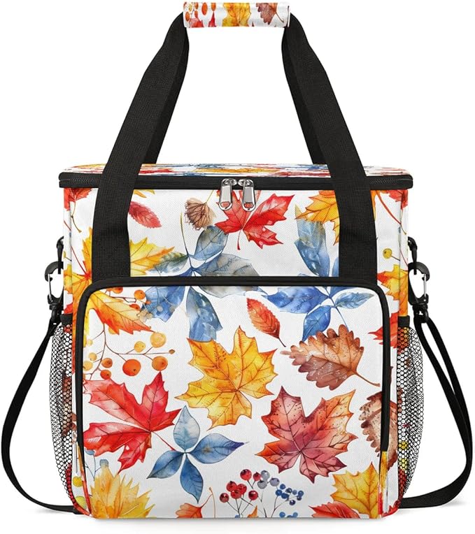 Leaves Watercolor Coffee Maker Carrying Bag Compatible with K-Mini or K-Mini Plus Portable Single Cup Coffee Maker Case with Pockets for K Cup Pods