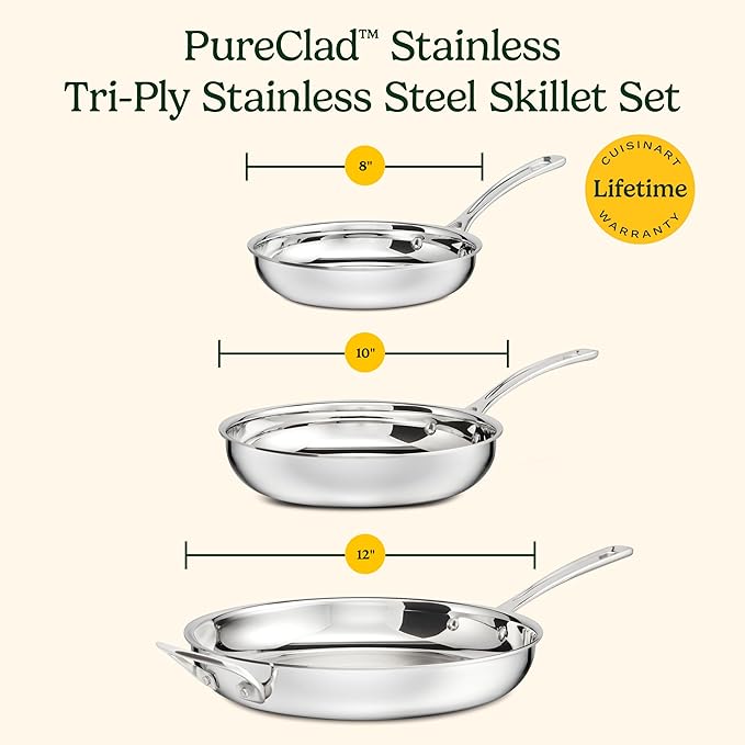Cuisinart 3 Piece PureClad Triple-Ply Stainless Steel Skillet Set PCST22-81012
