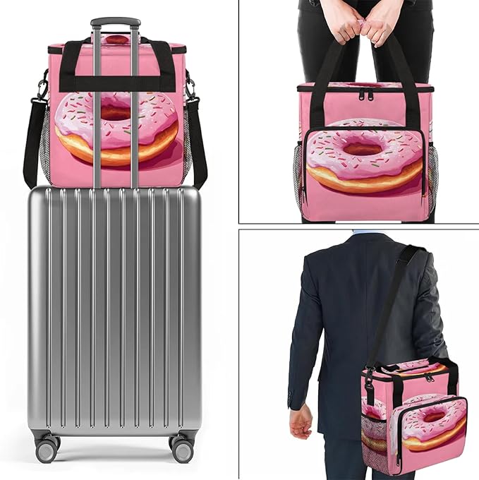 Donuts Coffee Maker Travel Bag Food Insulated Grocery Bag Travel Picnic Leakproof Cooler Bags With Shoulder Strap