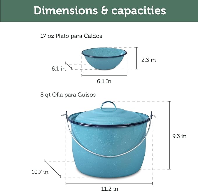 Cinsa 8-Piece Enameled Steel Stock Pots (14 &amp 8 QT) with Lids Turquoise Blue Cookware Set