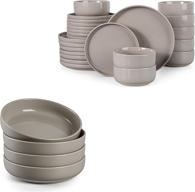 HaWare Dinnerware Sets 28 Pieces Stoneware Plates and Bowls Set Ceramic Dish Set for Home Restaurant Chip and Scratch Resistant Microwave &amp Dishwasher Safe Speckled Cream Coffee
