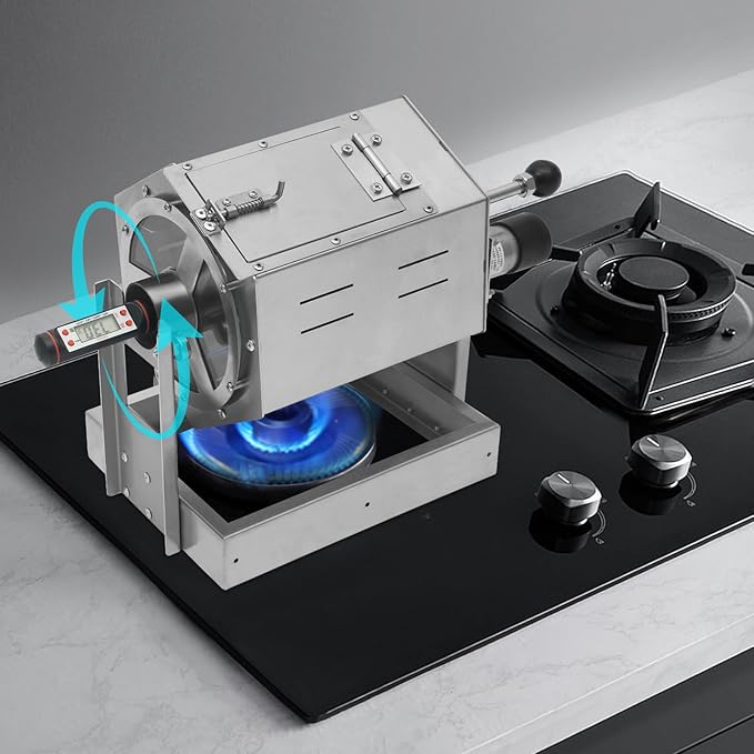 Coffee Bean RoasterStainless Steel Coffee Bean BakerGas Burner Drum Type Roasting Machine With 5-59rpm Adjustable Speed And 300-1200 G/0.66-2.65 Lb For Home And Commercial Use (Silver)