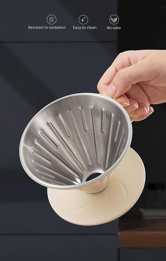 Premium Pour Over Coffee Maker - Professional Extraction Food-Safe Design &amp Easy Clean | Includes 100 Natural Filters | Perfect for Home Office &amp Travel Use by Coffee Enthusiasts (Off white