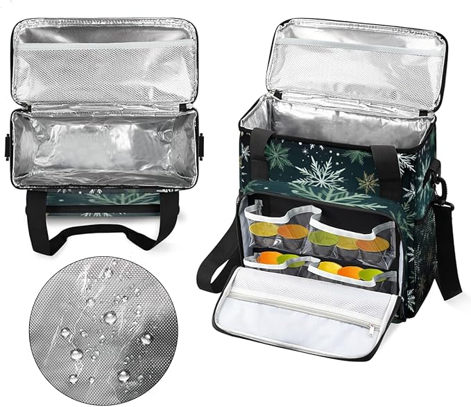 Xmas Snowflakes Coffee Maker Carrying Bag Magical Snowflakes Travel Storage Bag Compatible with K-Mini or K-Mini Plus Single Serve Coffee Brewer Carrying Case with Multiple Pockets &amp Shoulder St