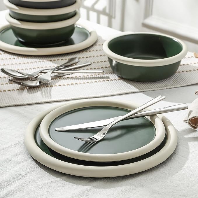 Stone Lain Capri 12-Piece Dinnerware Set Stoneware Green