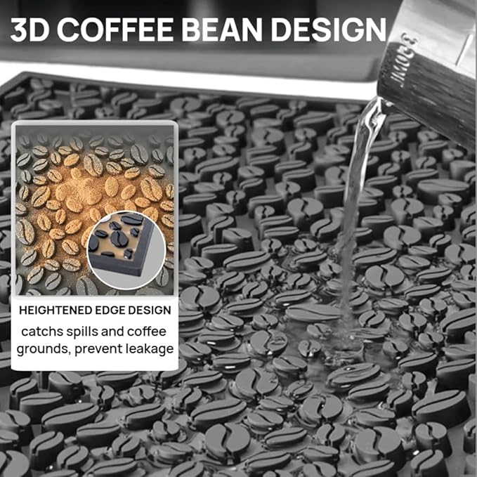 Coffee Bar Mats for Countertop Bar Decor Accessories Coffee Machine Tray for Countertop Non-slip Dish Drying Mat Rubber Barista Tools Pad Espresso Organizer (Black 18x12)