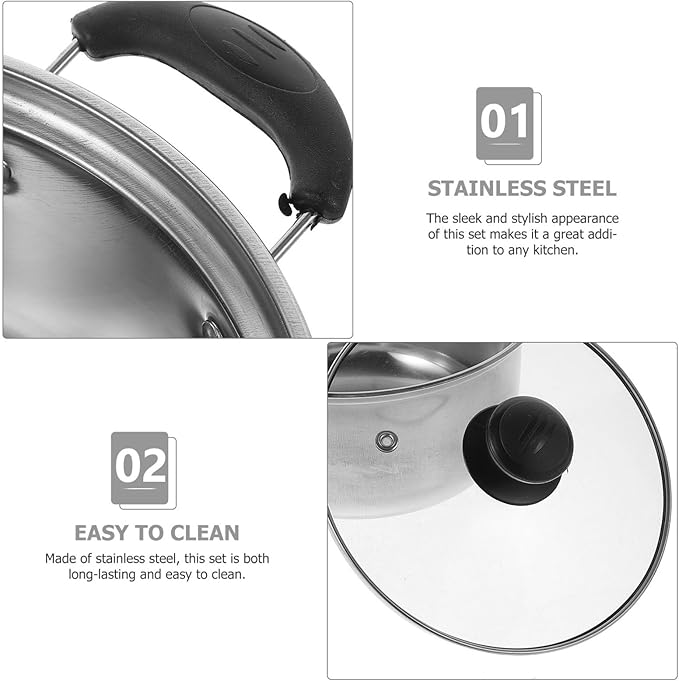 PRETYZOOM 1Set Stainless Steel Cookware Set Versatile Soup Pot Frying Pan and Milk Pot for Home Kitchen Cooking and Easy to Clean Cookware Set