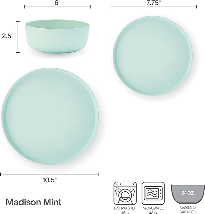 Mikasa Madison Pastel Bone China Lightweight Chip Resistant 12 Piece Dinnerware Set Mint Green