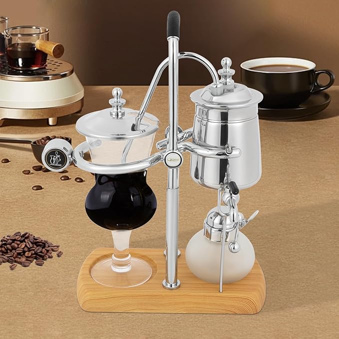 Family Balance Siphon Syphon Coffee Maker Siphon Brewer Elegant Retro-Style Design Sliver (Sliver 1)