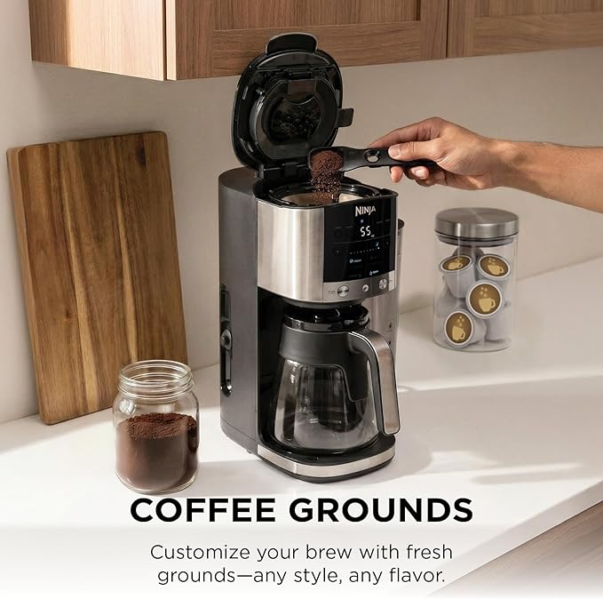Ninja DualBrew Coffee Maker | Brew Coffee Grounds &amp Pods | Brew Classic Rich Over Ice &amp Cold Brew | Brew Single-Serve Cup to Full 12-Cup Carafe | Stainless Steel | GP161