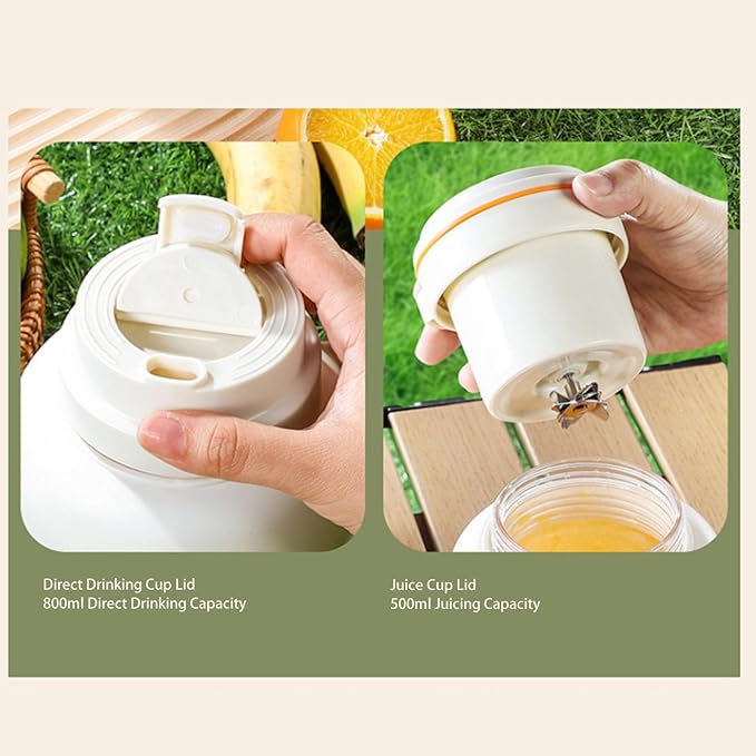 Portable Blenders Handheld Fruit Mixer USB Rechargeable Personal Blender Juicer Cup Leakproof Powerful Blending (White)