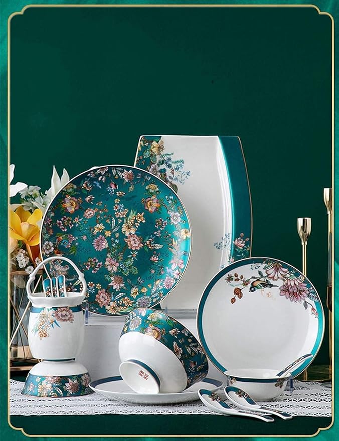 Dinnerware Sets Dish Set70Pcs Bone ChinaPalace Style Color Ceramic Tableware SetService for 10 People
