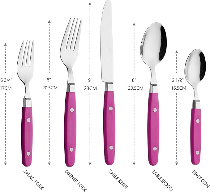 ANNOVA Silverware Set Stainless Steel Cutlery Color Handle With Rivet/Retro Flatware (Pink 20 Pieces)