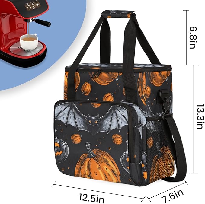 Watercolor Pumpkin Coffee Maker Carrying Bag Halloween Pumpkin Travel Storage Bag Compatible with K-Mini or K-Mini Plus Single Serve Coffee Brewer Carrying Case with Pockets &amp Shoulder Strap
