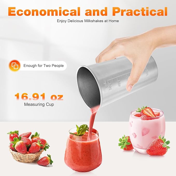 Milkshake Maker100W Electric Milk Shake Blender MakerHousehold Commercial Drink Mixer with 2 Speed Setting16.91 Ounce Stainless Steel Mixing Cup for coffee shopshotelsrestaurants