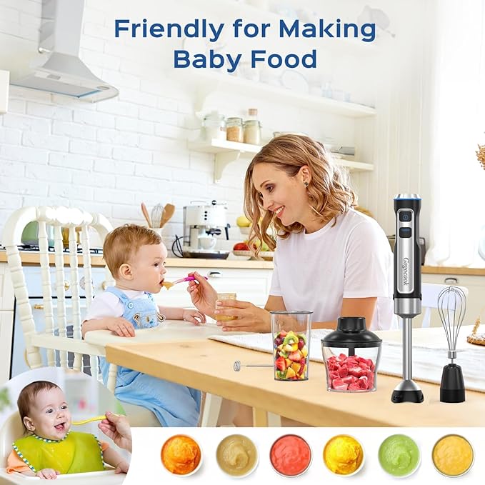 Immersion Blender Handheld 8 in 1 Hand Blender Electric Blender Max 1000W Immersion Blender with 21 Speed &amp Turbo Mode 21 Speed &amp Turbo Mode Beaker Chopper Milk Frother Frother Grinder