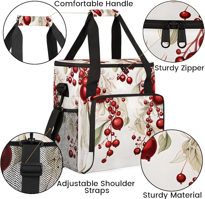 Christmas Flowers Coffee Maker Carrying Bag Modern Flowers Travel Storage Bag Compatible with K-Mini or K-Mini Plus Single Serve Coffee Brewer Carrying Case with Multiple Pockets &amp Shoulder Stra
