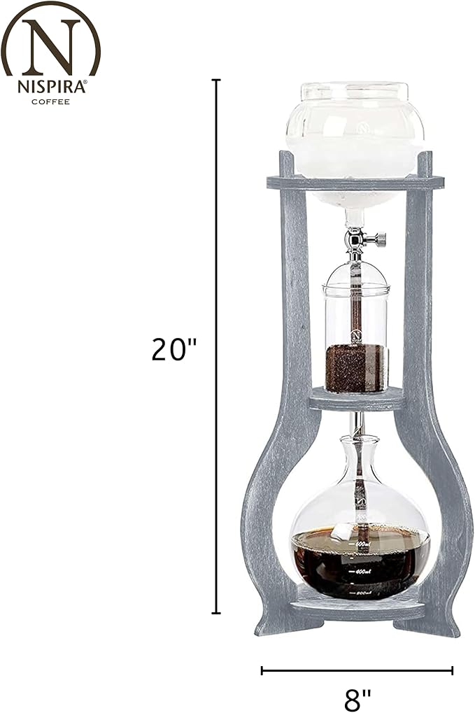 Nispira Iced Coffee Cold Brew Drip Tower Coffee Maker Wooden 6-8 cup Grey