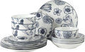 Gibson Home Westerly Court 16-Piece Dinnerware Set Blue Floral Stoneware Plates &amp Bowls Service for 4 Round Durable Everyday Dish Set