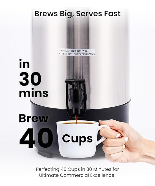 SYBO 6L Commercial Coffee Maker Stainless Steel Coffee Urn With Cool-Touch Handles Electric Coffee Pot Hot Beverage Dispenser Quick-Brewing Coffee Urn For EventsParty &amp Catering - 45 Cup