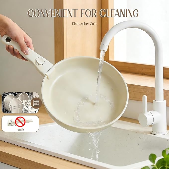 22PCS Non Stick Pots and Pans Set - Healthy Nonstick Cookware Set Detachable Handle Induction Kitchen Cooking Sets Dishwasher/Fridge/Oven Safe Space Saving Beige