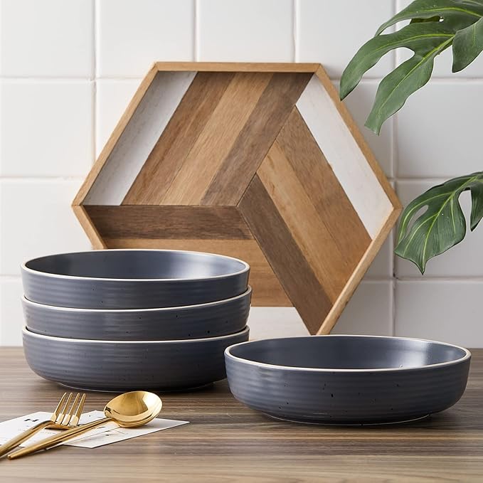 Stone Lain Lauren Modern Stoneware 16-piece Round Dinnerware Set Plates and bowls Set Dish set for 4 Charcoal