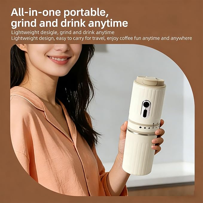 Portable Coffee Maker Compact Mini Coffee Grinder and Brewer with Built in Grinder and One Key Operation for Home Use and Travel