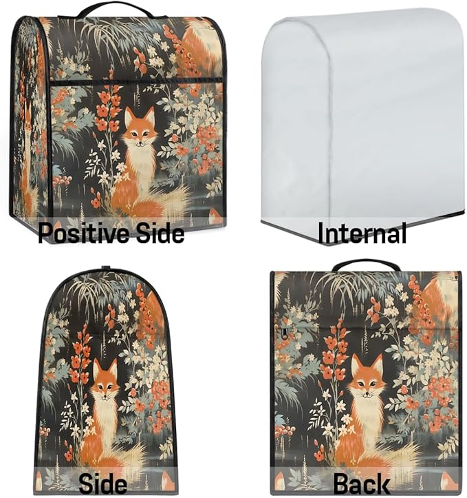 cfpolar Kitchen Aid Mixer Cover Compatible with 6-8 Quarts Animal Fox Flower Stand Mixer Cover Kitchen Aid Mixers Accessories Appliance Organizer Bag Dust Covers with Zipper Pocket